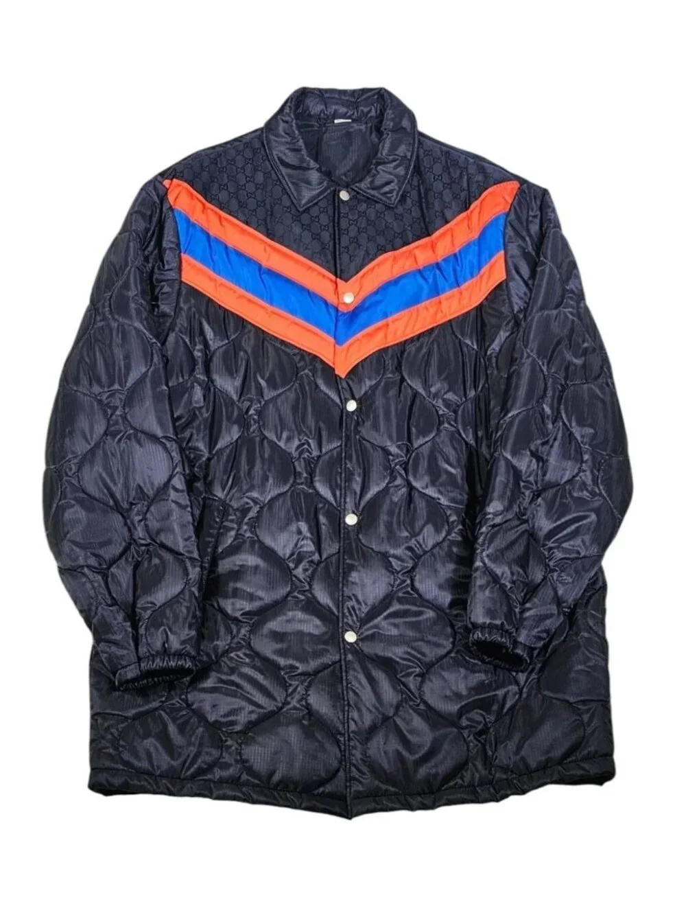 Gucci Men Size 52 Quilted Jacket Navy Blue Red Chevron Stripe NWT XL